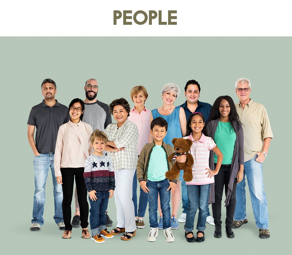 Diversity of People Generations Set Together Studio Isolated