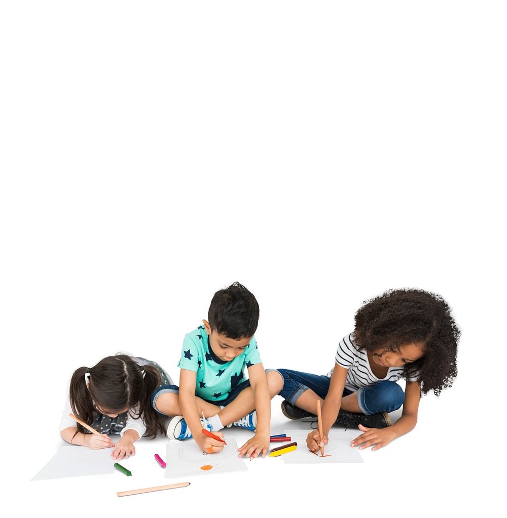 Little Children Drawing Together Creative