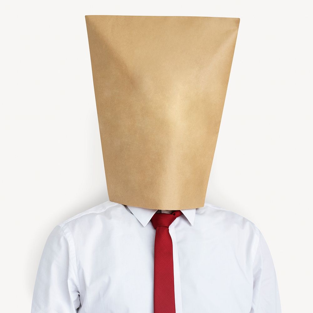 Bag covering businessman's head isolated image