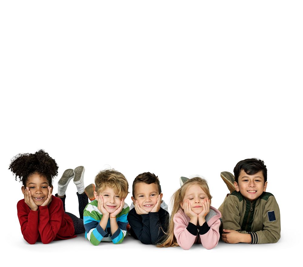 Diverse group of kids in a row portrait