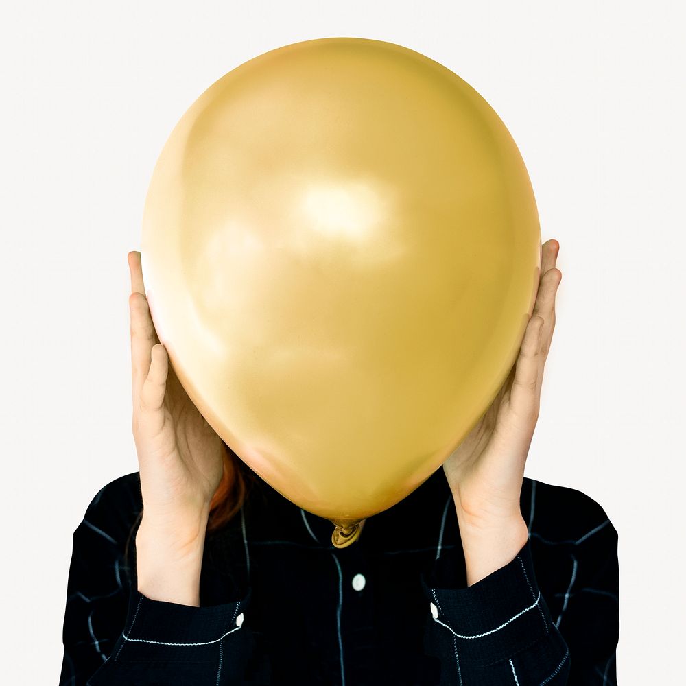 Woman holding balloon isolated image