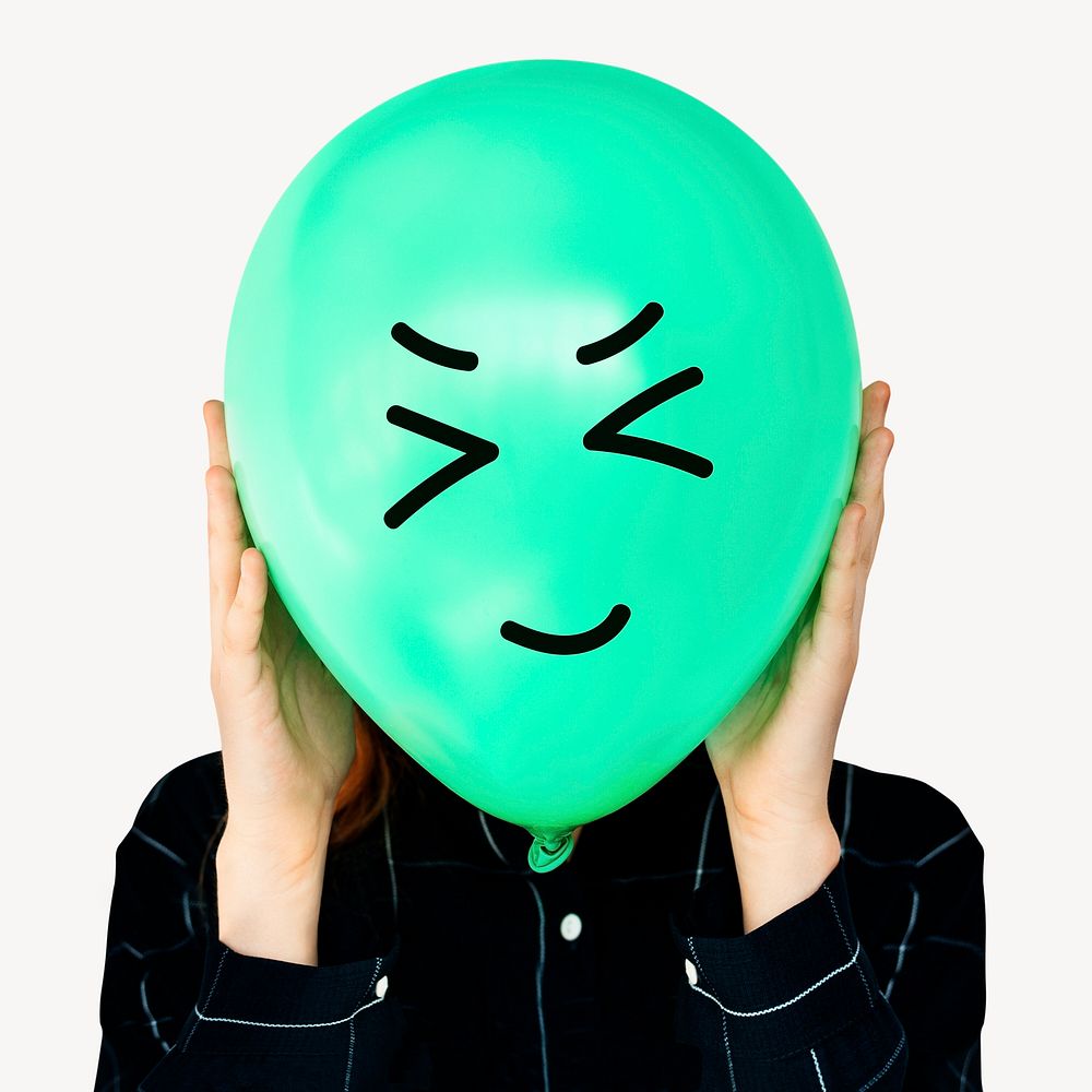 Woman holding happy balloon isolated image psd