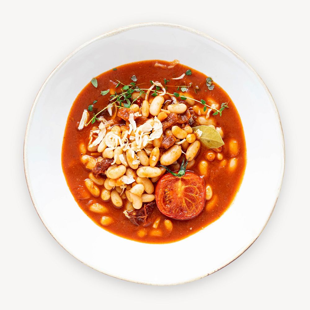 White beans in tomato sauce collage element, food design psd