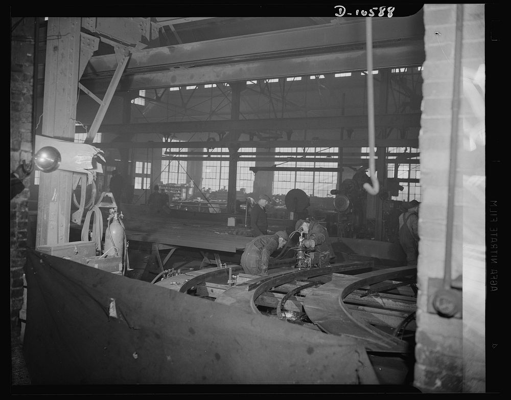 Denver, Colorado. A scene in the interior of a ship-building plant, one of eight engaged in a 56 million dollar program.…