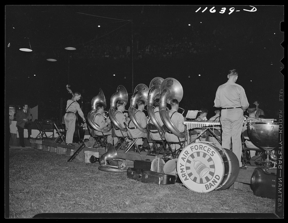 Washington, D.C. Army Air Forces band at Griffith Stadium. Sourced from the Library of Congress.