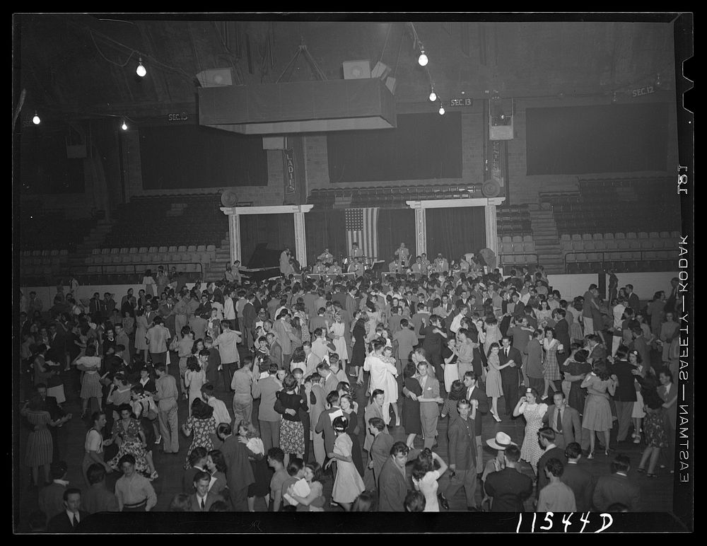 Washington, D.C. Dance floor at the Uline Arena with Woody Herman's Orchestra. Sourced from the Library of Congress.