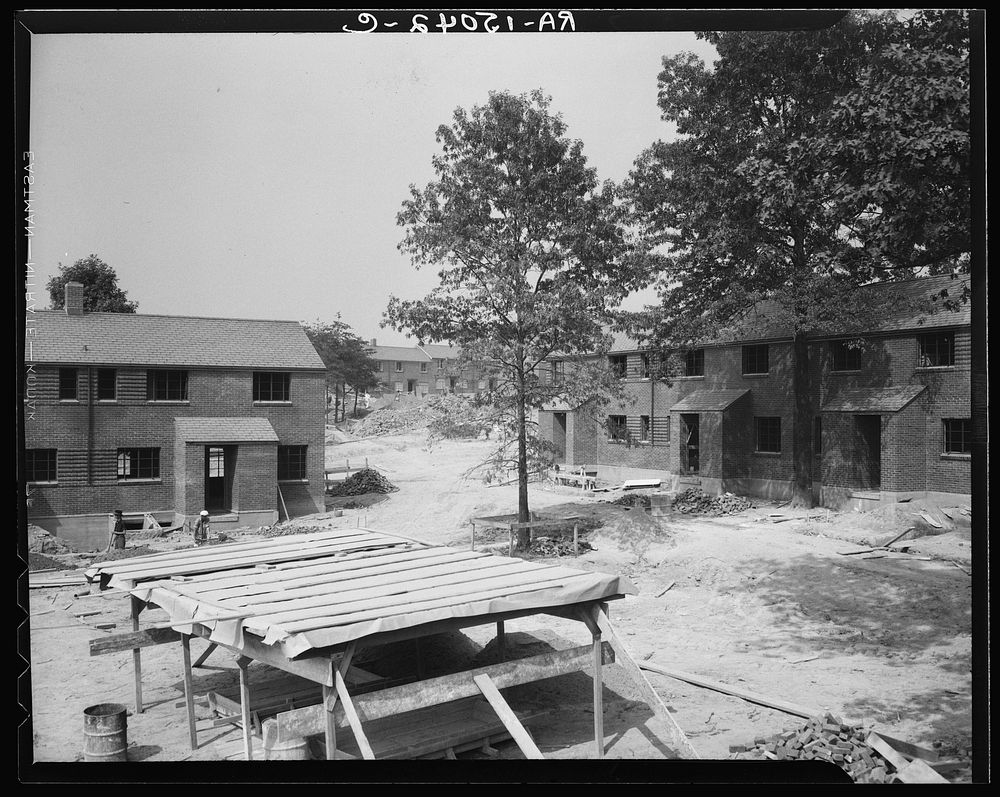 Houses under construction. Greenbelt, Maryland. Sourced from the Library of Congress.