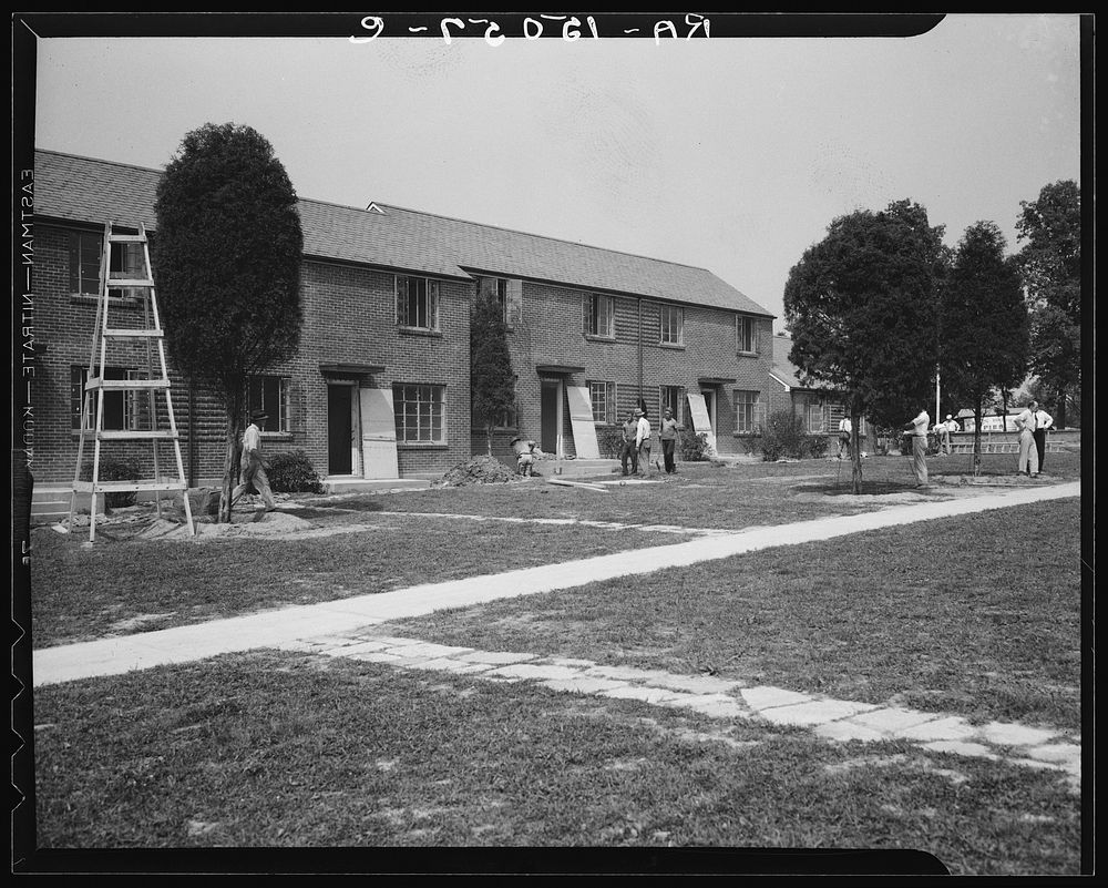 [Untitled photo, possibly related to: Completed brick-veneer row house at Greenbelt, Maryland]. Sourced from the Library of…