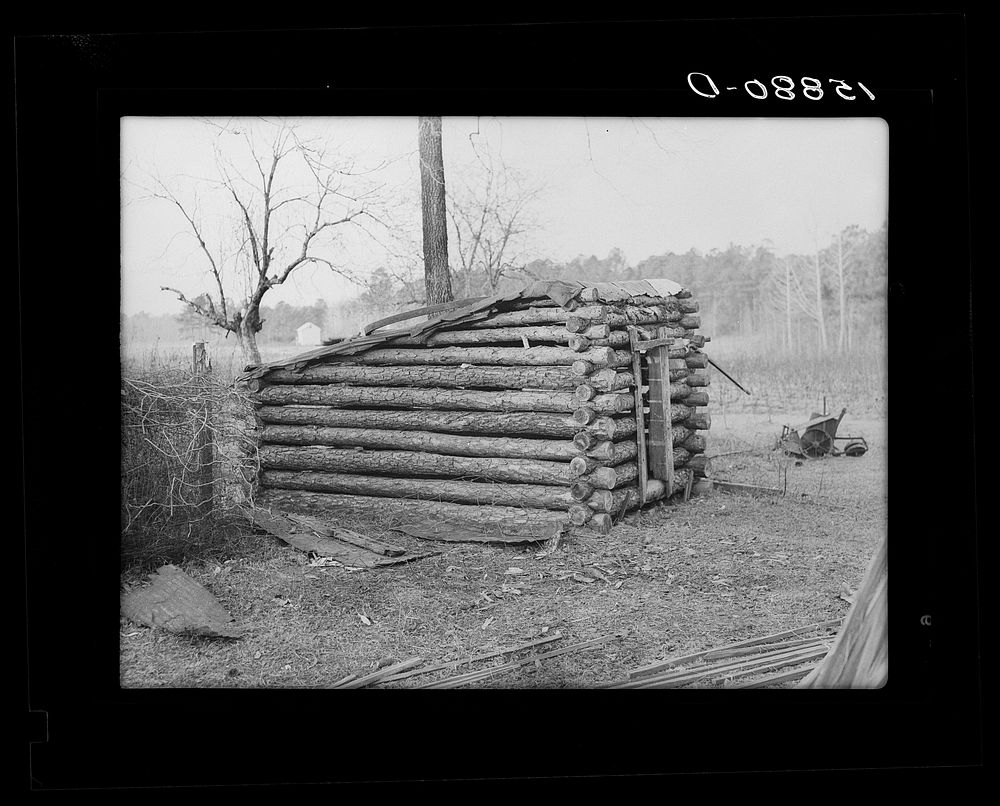 Old log chicken coop. Pembroke Farms, North Carolina. Sourced from the Library of Congress.