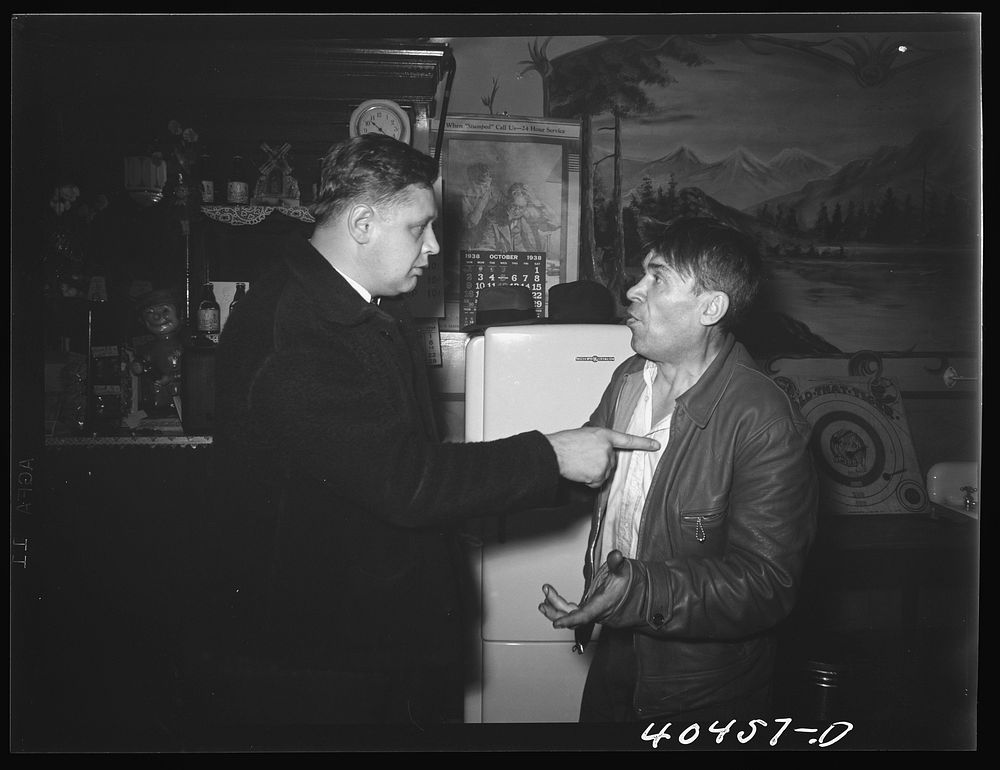 Shenandoah, Pennsylvania. Two miners in Filipek's bar having an argument. Sourced from the Library of Congress.