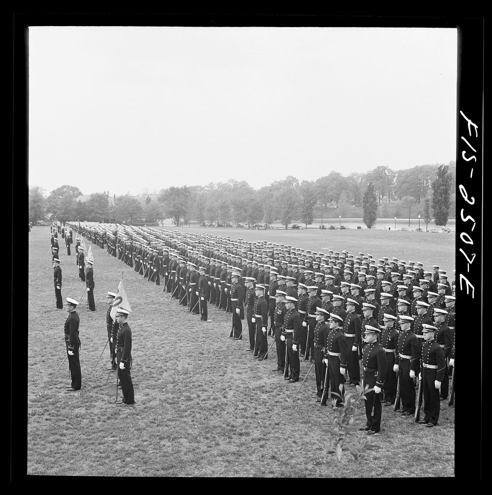 Annapolis, Maryland. Corps of midshipmen, U.S. Naval Academy, in formation. Sourced from the Library of Congress.