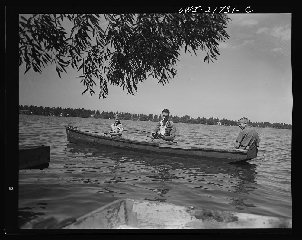 Rochester, New York. Mr. Babcock and his two sons, Earl and Howard, fishing on Sunday afternoon. Sourced from the Library of…