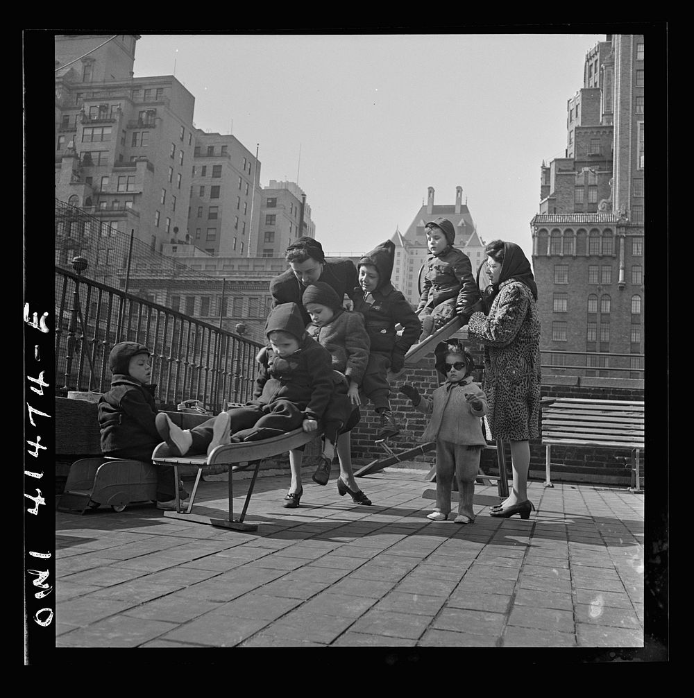 New York, New York. Mrs. Speer, director of the nursery, directing the children at play at the Lighthouse, an institution…
