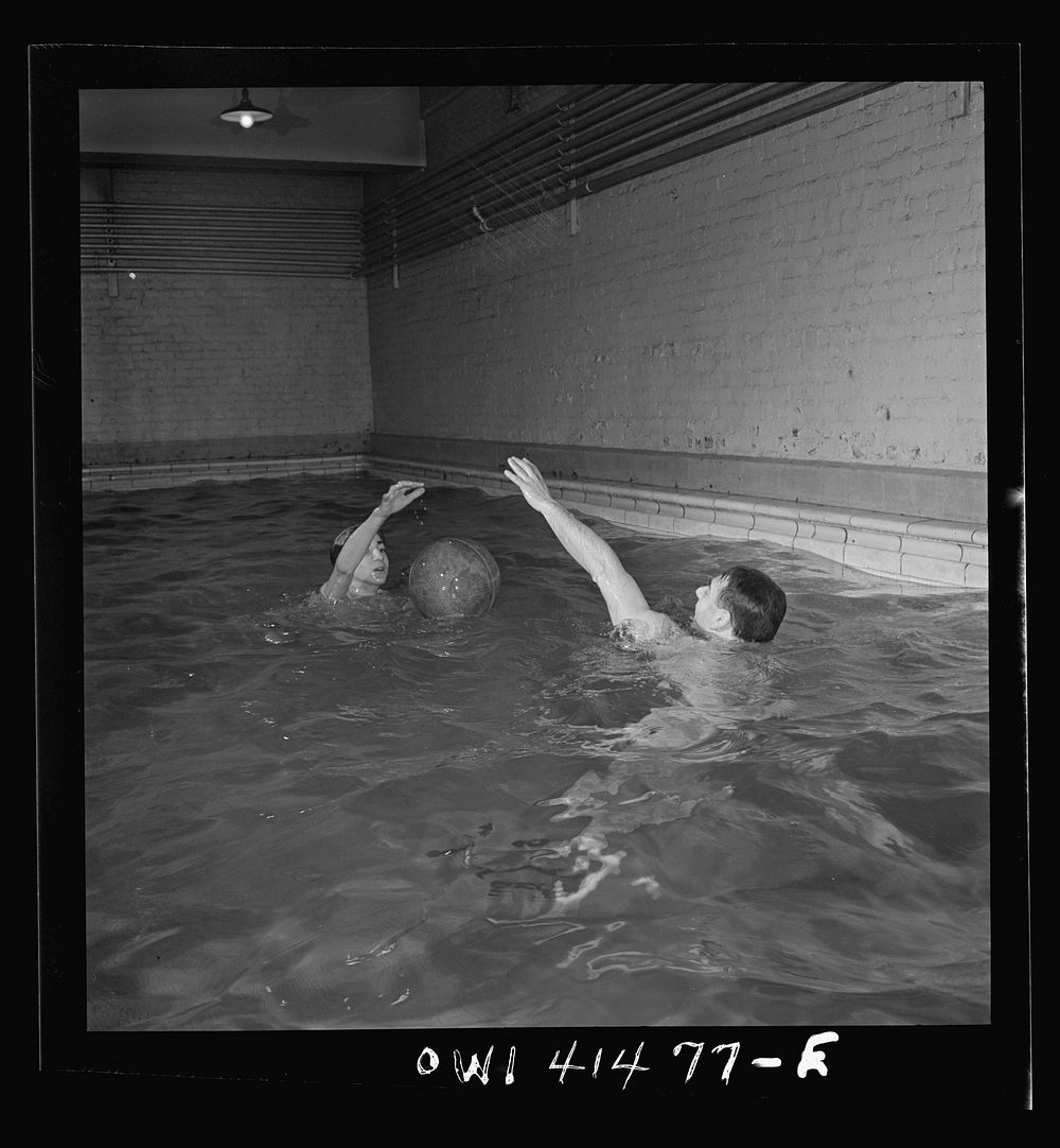 New York, New York. Swimming in the pool at the Lighthouse, an institution for the blind, at 111 East Fifty-ninth Street.…