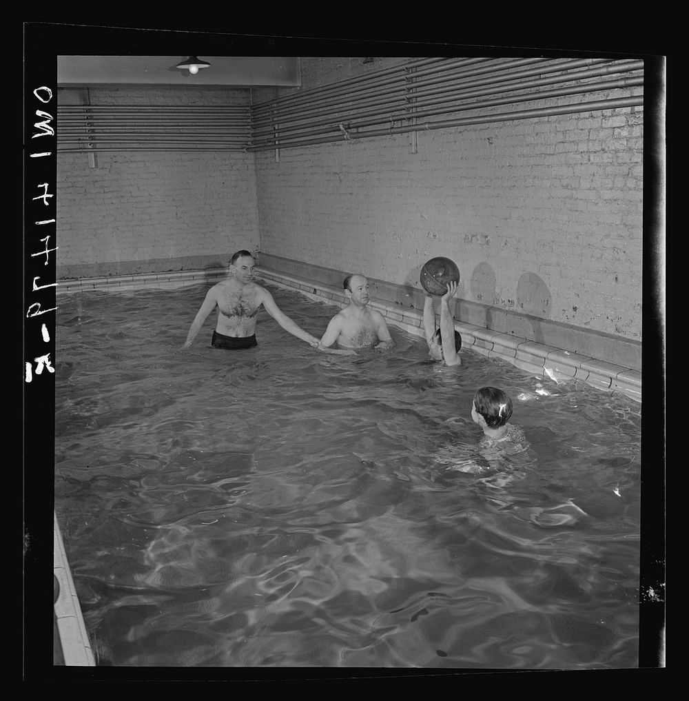 New York, New York. In the pool at the Lighthouse, an institution for the blind, at 111 East Fifty-ninth Street. Sourced…