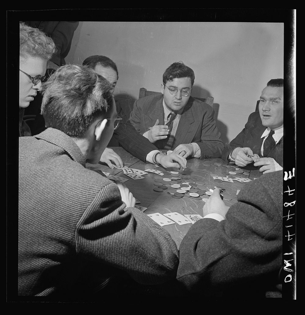 New York, New York. Playing cards (the participants are blind) at the Lighthouse, an institution for the blind, at 111 East…