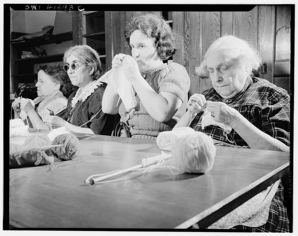 New York, New York. Women knitting at the Lighthouse, an institution for the blind, at 111 East Fifty-ninth Street. Sourced…