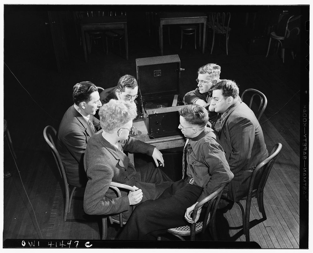 New York, New York. Blind students listening to their lesson by the "Talking Book"  at the Lighthouse, an institution for…