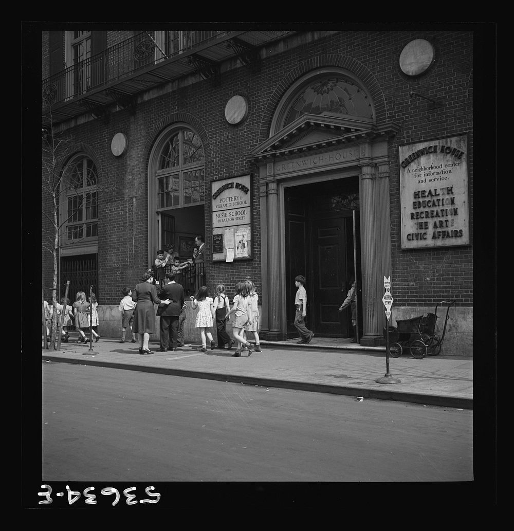 New York, New York. A group of children leaving Greenwich House, a neighborhood center where they receive day care while…