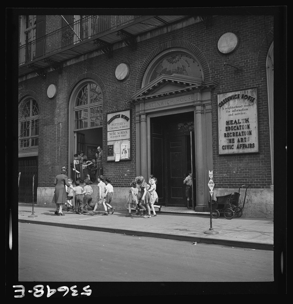 New York, New York. Part of sixty-five children enrolled in the nursery school program of Greenwich House leaving with a…