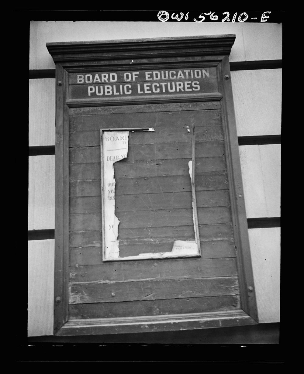 New York, New York. Board of Education bulletin board. Sourced from the Library of Congress.