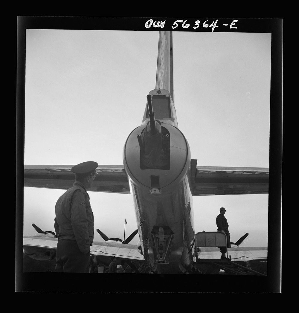 Washington, D.C. Detail of a B-29 bombing plane on public view at the National Airport. Sourced from the Library of Congress.