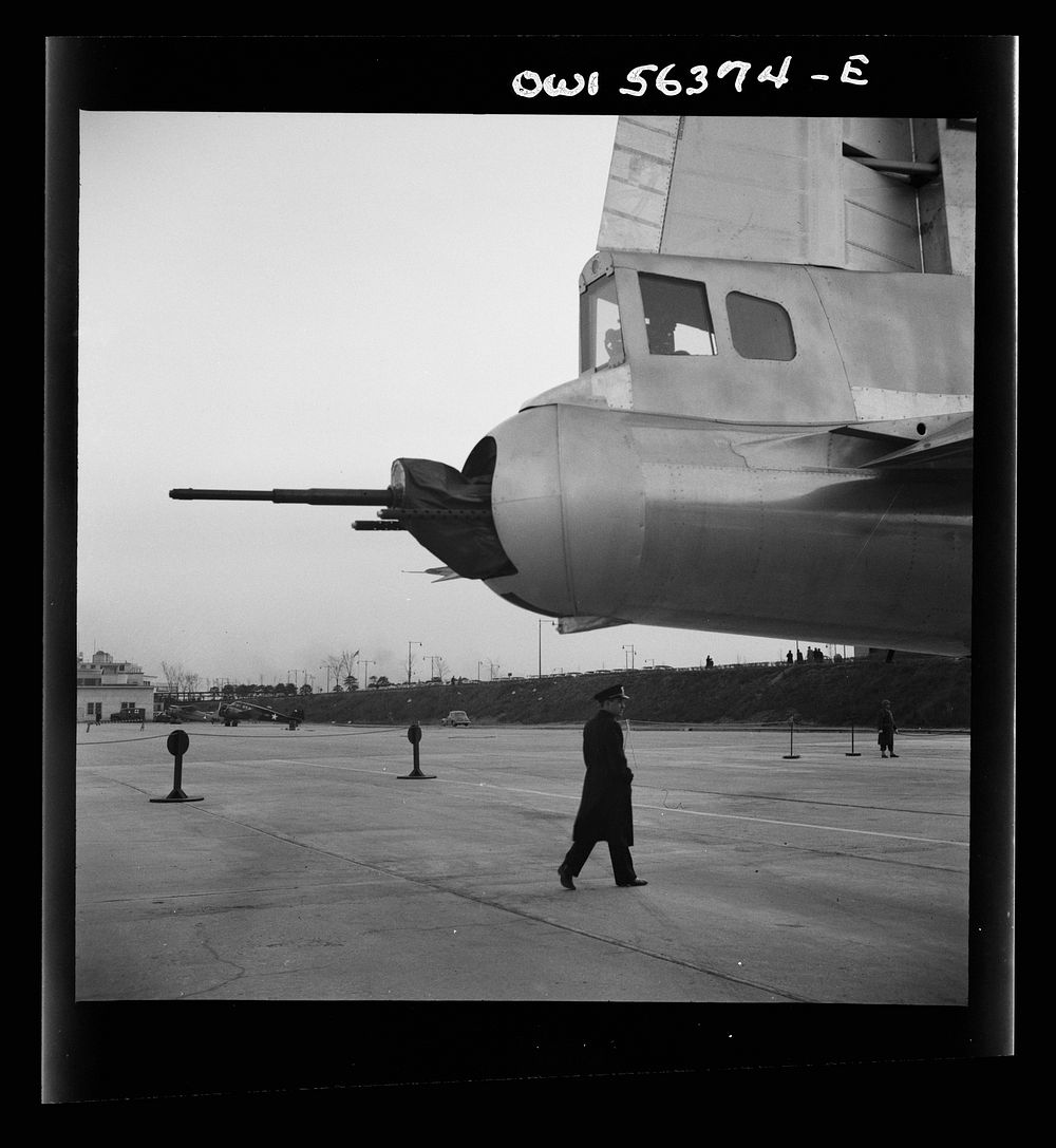 Washington, D.C. Detail of a B-29 bombing plane on public view at the National Airport. Sourced from the Library of Congress.