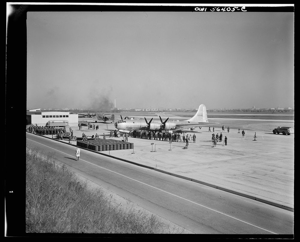 B-29 Super Fortress on display to public for first time at Washington National Airport. Sourced from the Library of Congress.