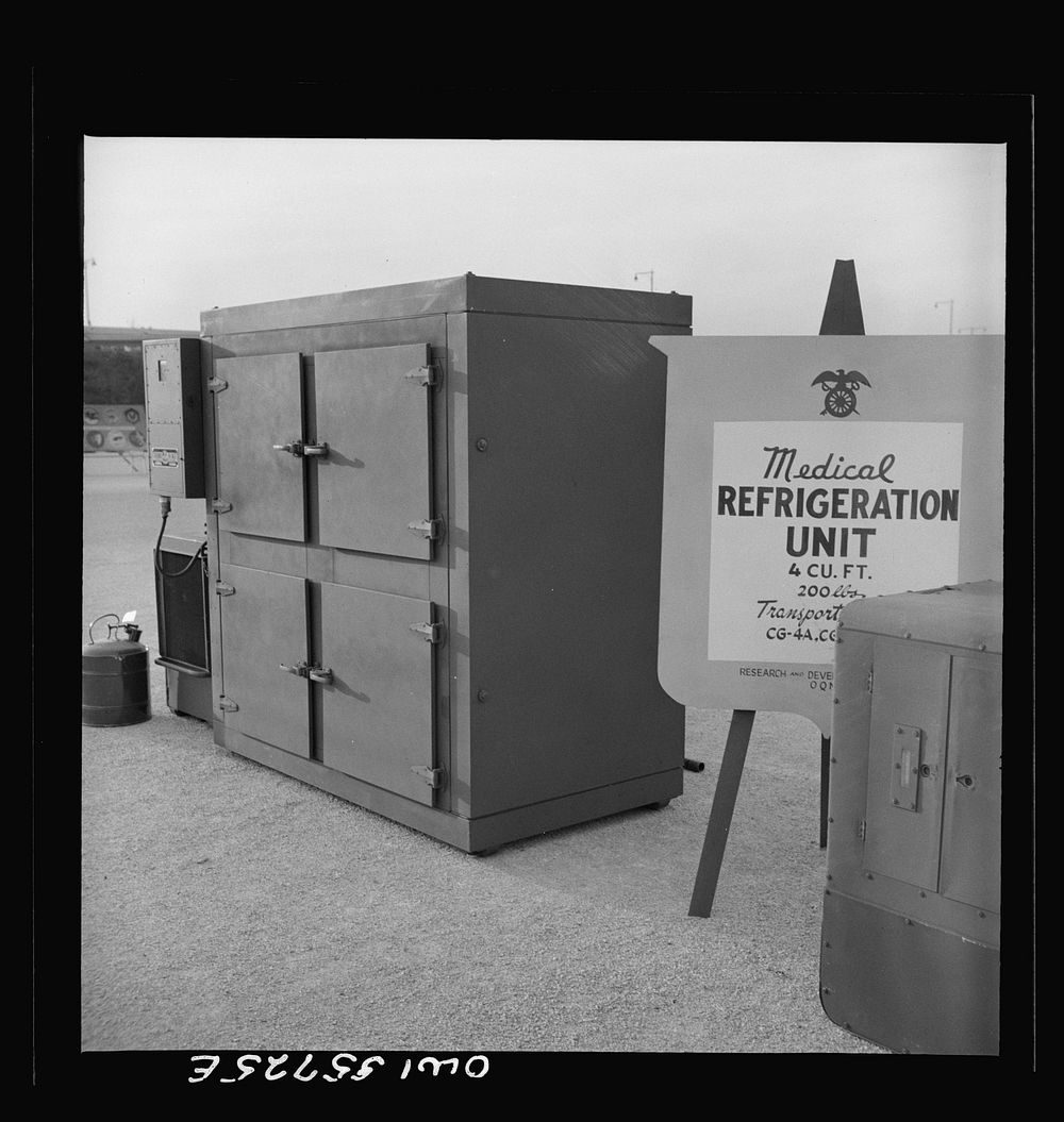 Medical refrigeration unit. An airborne unit which transports medical supplies. Shown in demonstration of equipment held by…