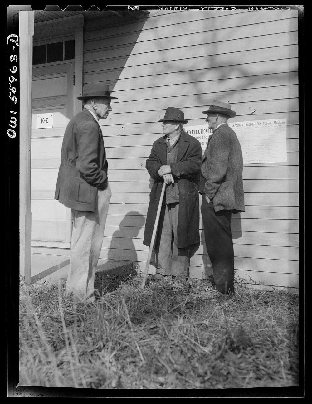 Barnesville, Maryland. A group of older citizens discussing the general election outside the community hall where they have…