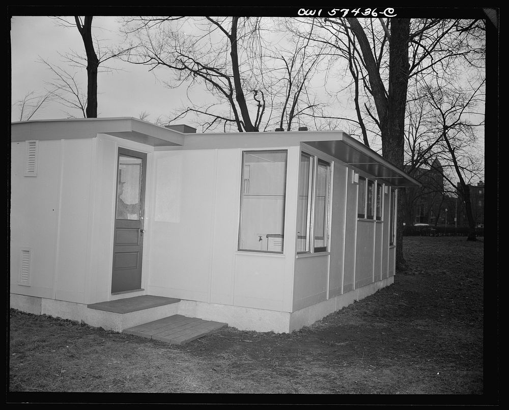 Houses for Britain. Kitchen entrance to model house erected by the Federal Public Housing Authority at Scott Circle…