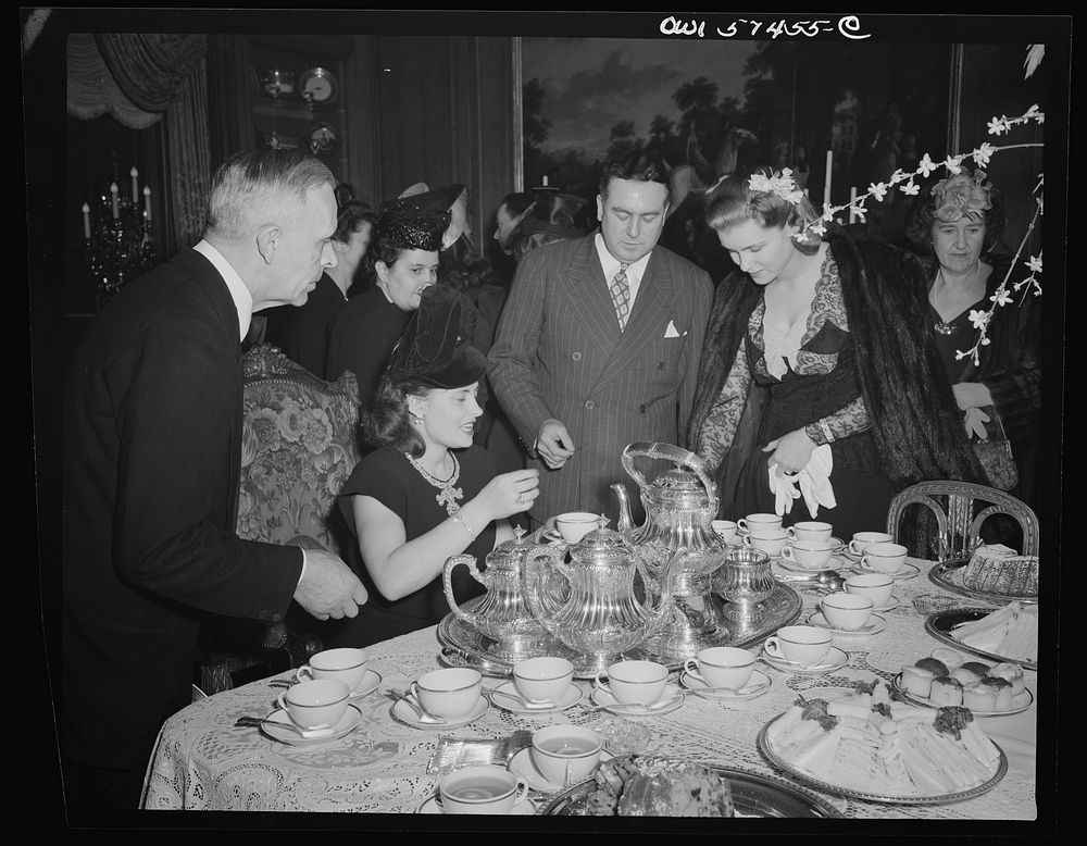 Mrs. A. Slionsaremko, wife of First Secretary of Russian Embassy, and Senator and Mrs. Brien McMahon at a reception…