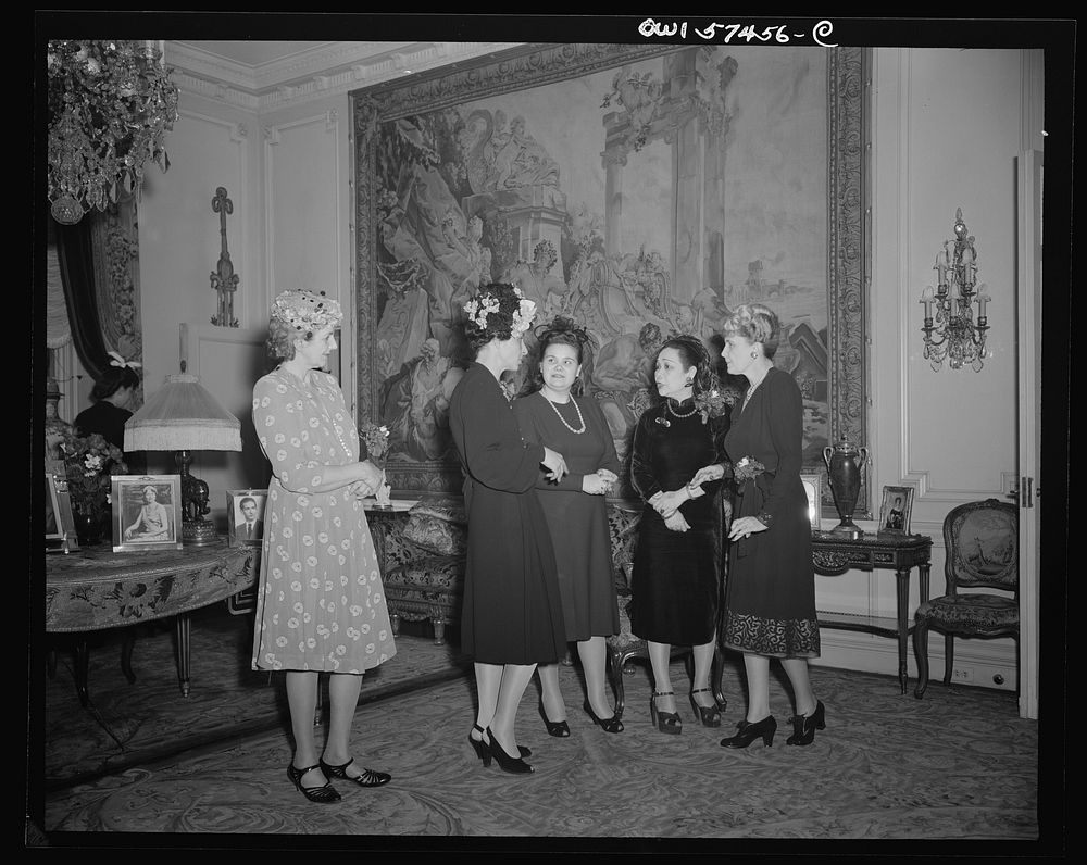 Lady Sansom, Madame Bonnet, Madame Gromyko, Madame Wei Tao-Ming, Mrs. Joseph E. Davies - a receiving line at a reception…