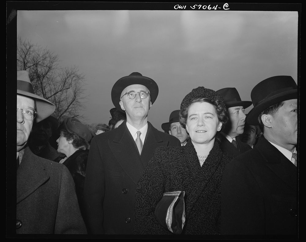 Wilhelm Munthe Morgenstierne and other guests on the South Lawn of the White House for President Roosevelt's fourth term…