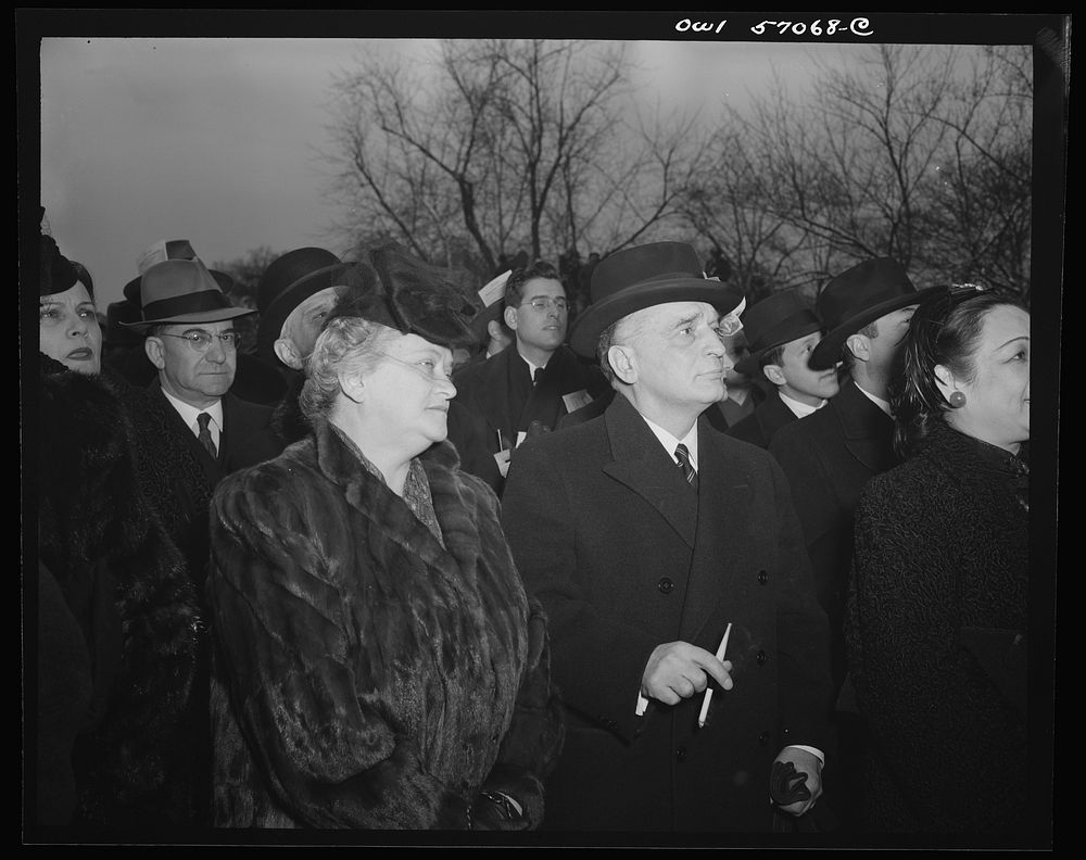 Guests gathered on the South Lawn of the White House to hear Preident Roosevelt's fourth term inaugural address. Sourced…