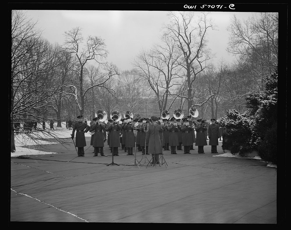 United States Marine Corp Band on the South Lawn o the White House during President Roosevelt's fourth term inaugural.…
