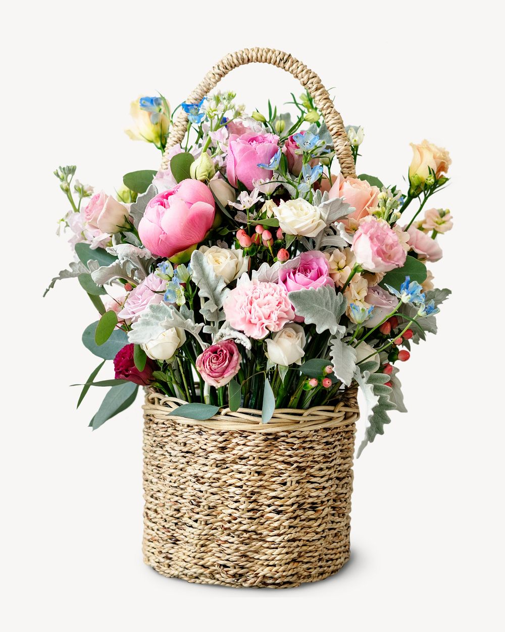 Spring flower basket isolated image psd