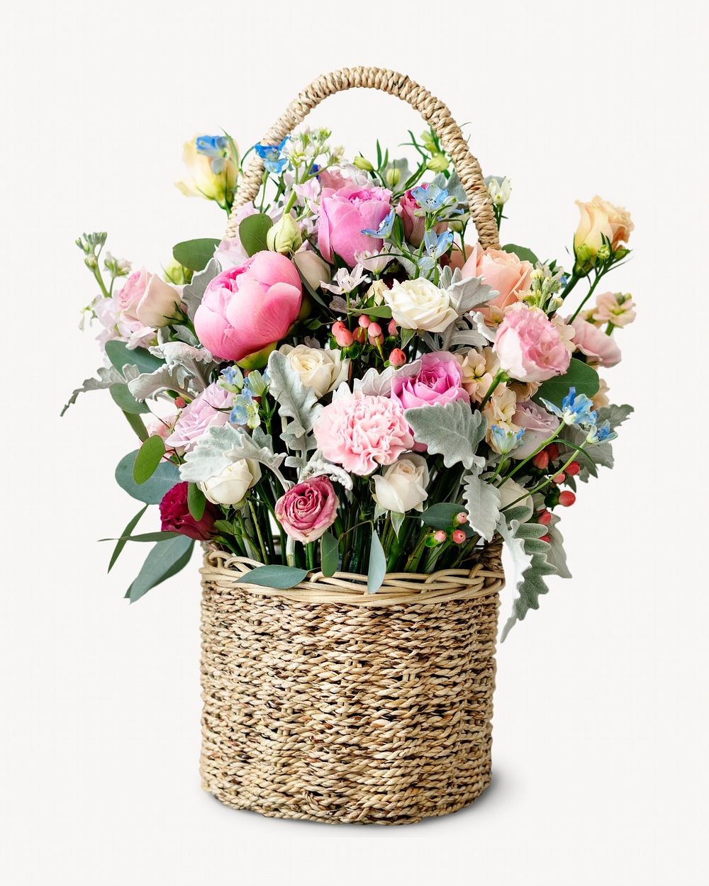 Spring flower basket isolated image