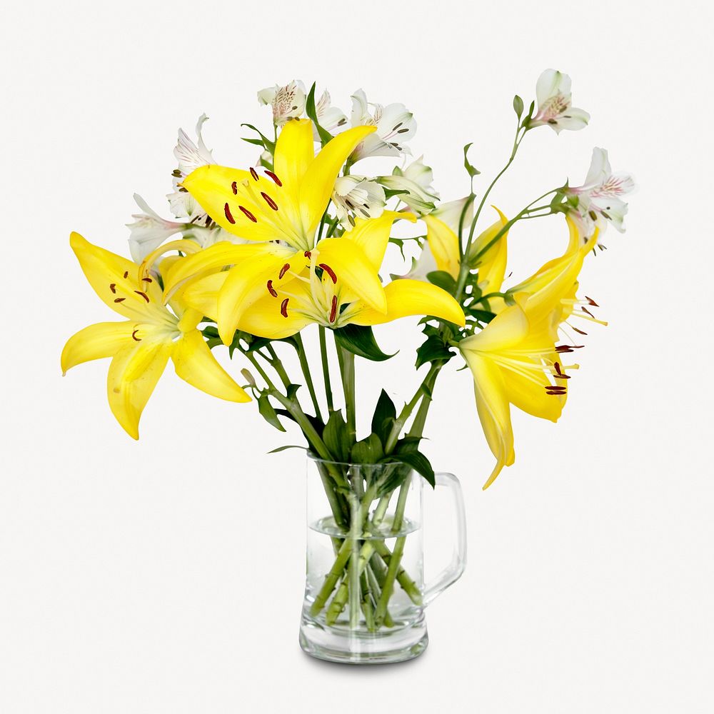 Lily flower vase sticker, botanical isolated image psd