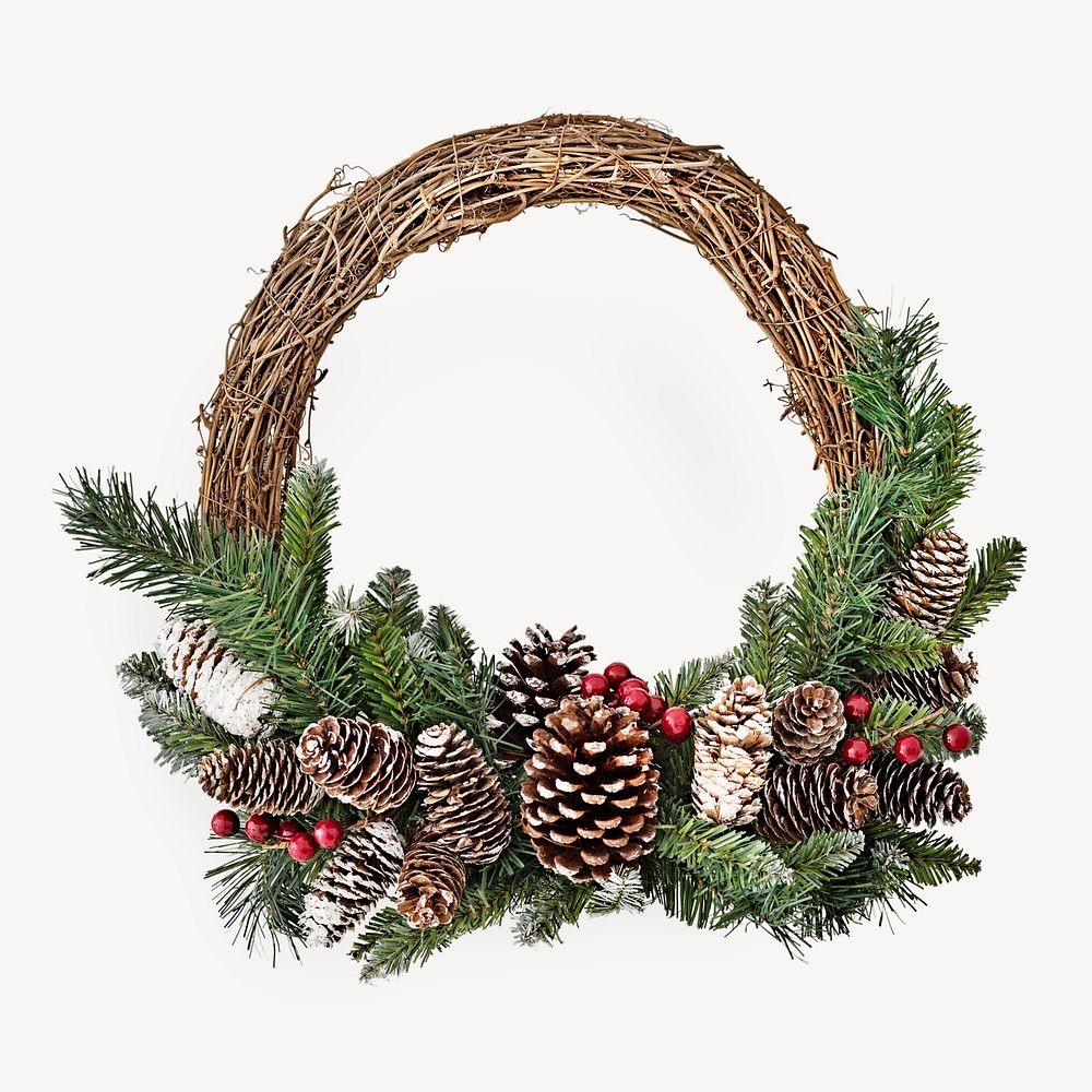 Christmas wreath, festive decor isolated image psd