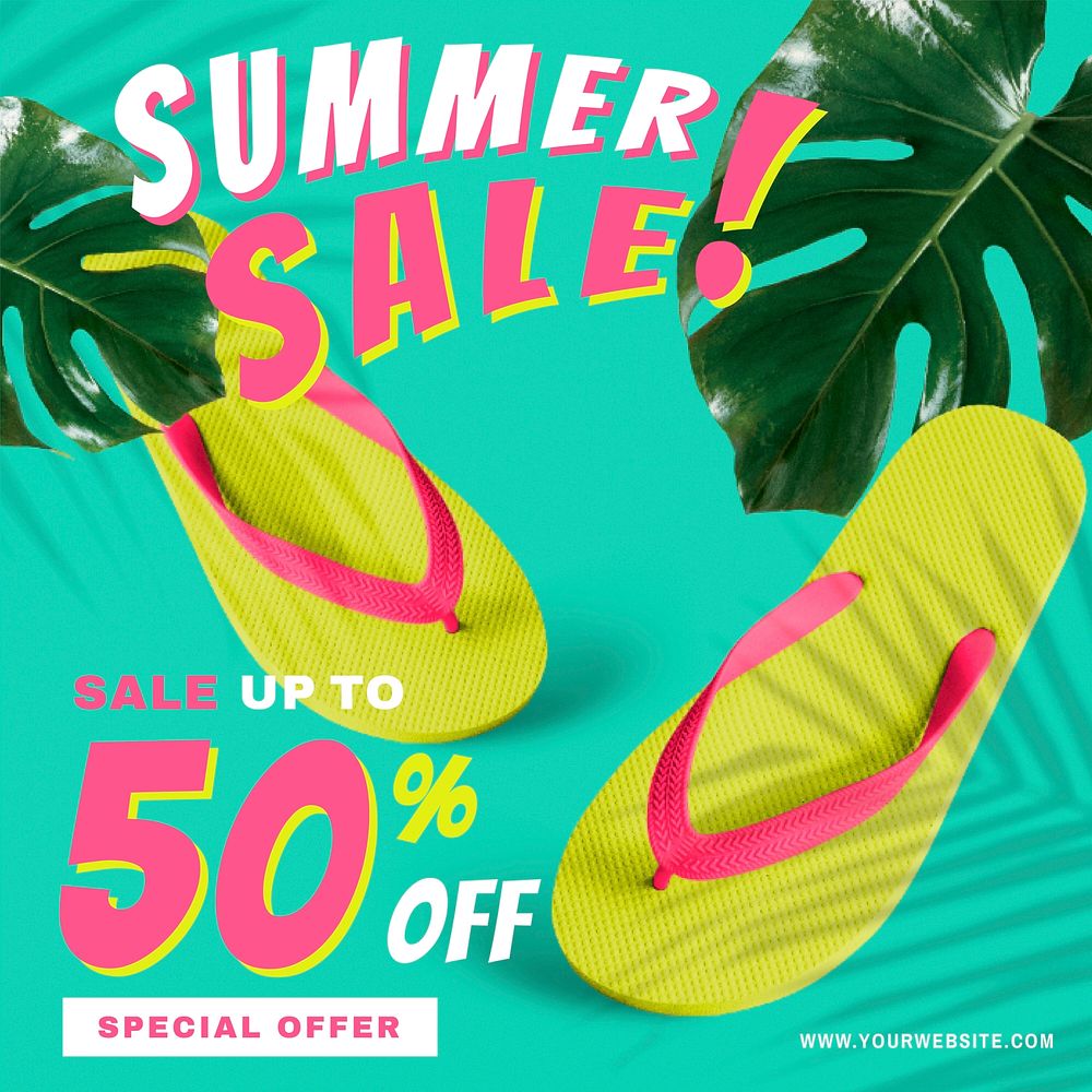 50% off summer sale vector promotion