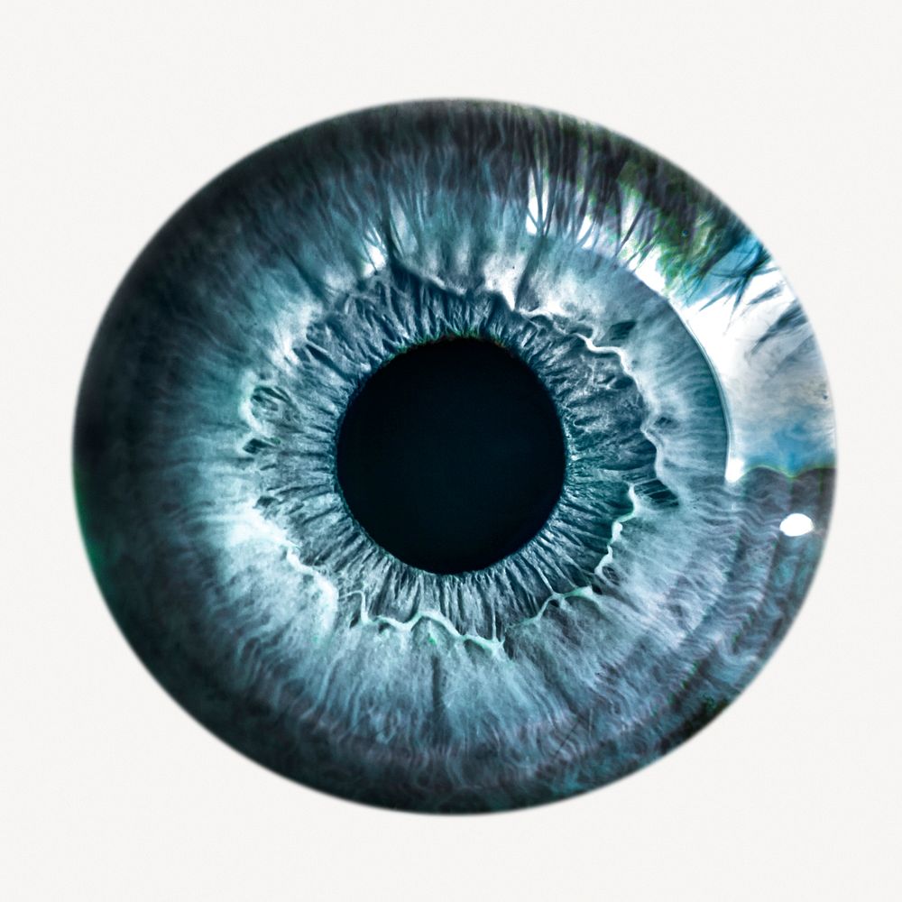 Blue eye iris sticker, iridology isolated image psd
