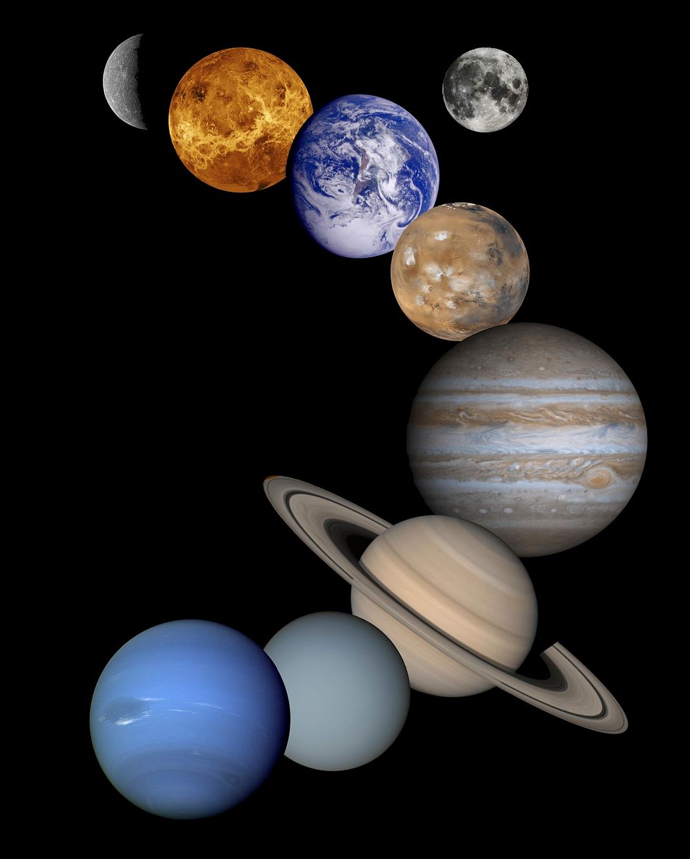 Free solar system, black background image, public domain space CC0 photo.