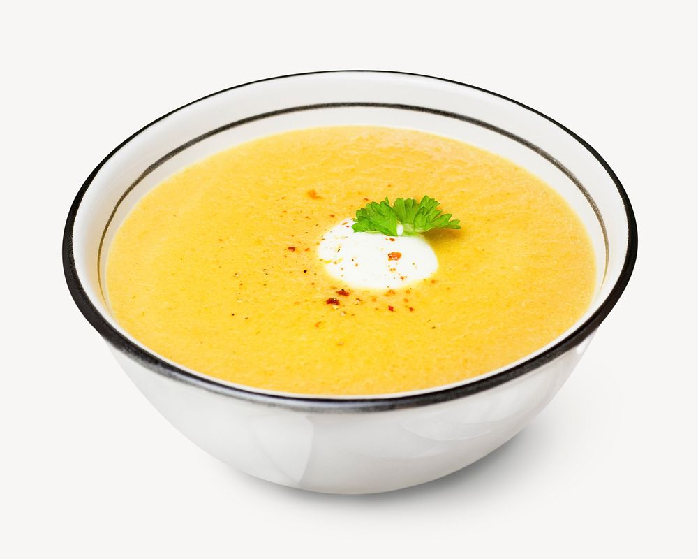 Pumpkin soup sticker, food isolated image psd