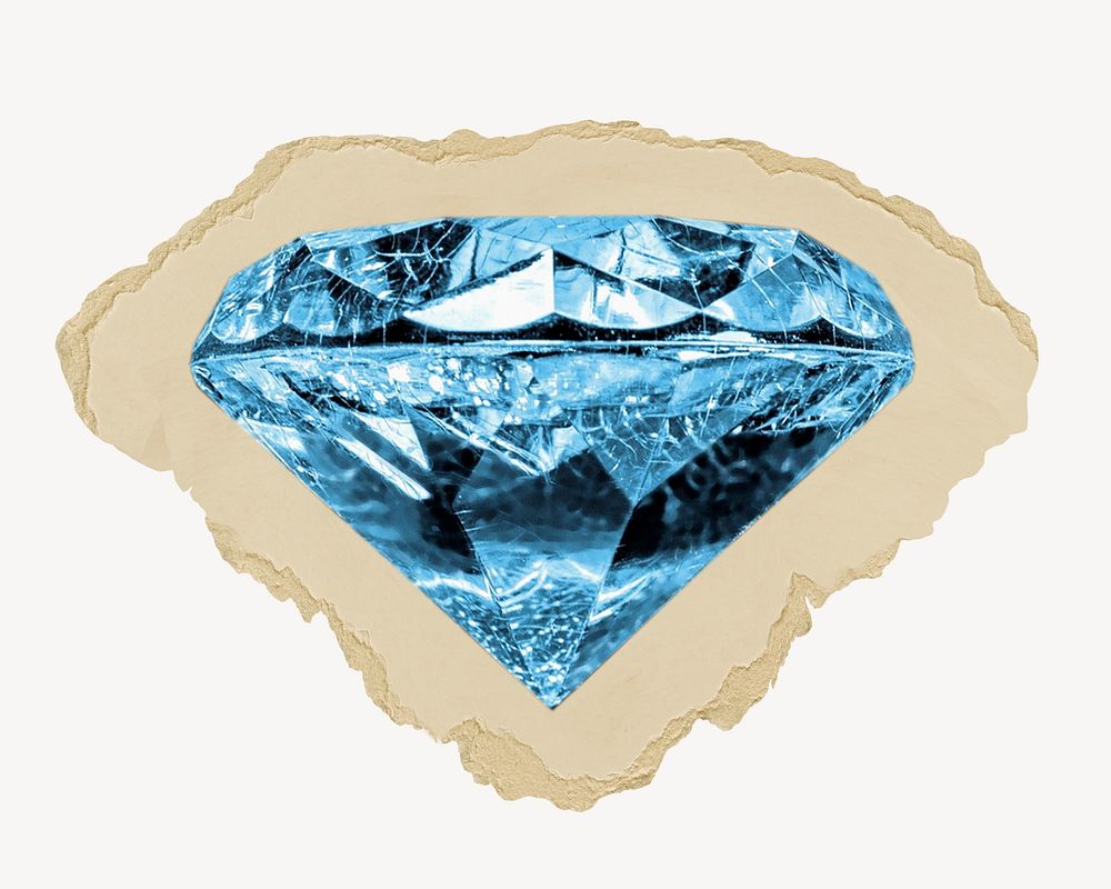 Blue diamond, ripped paper collage element