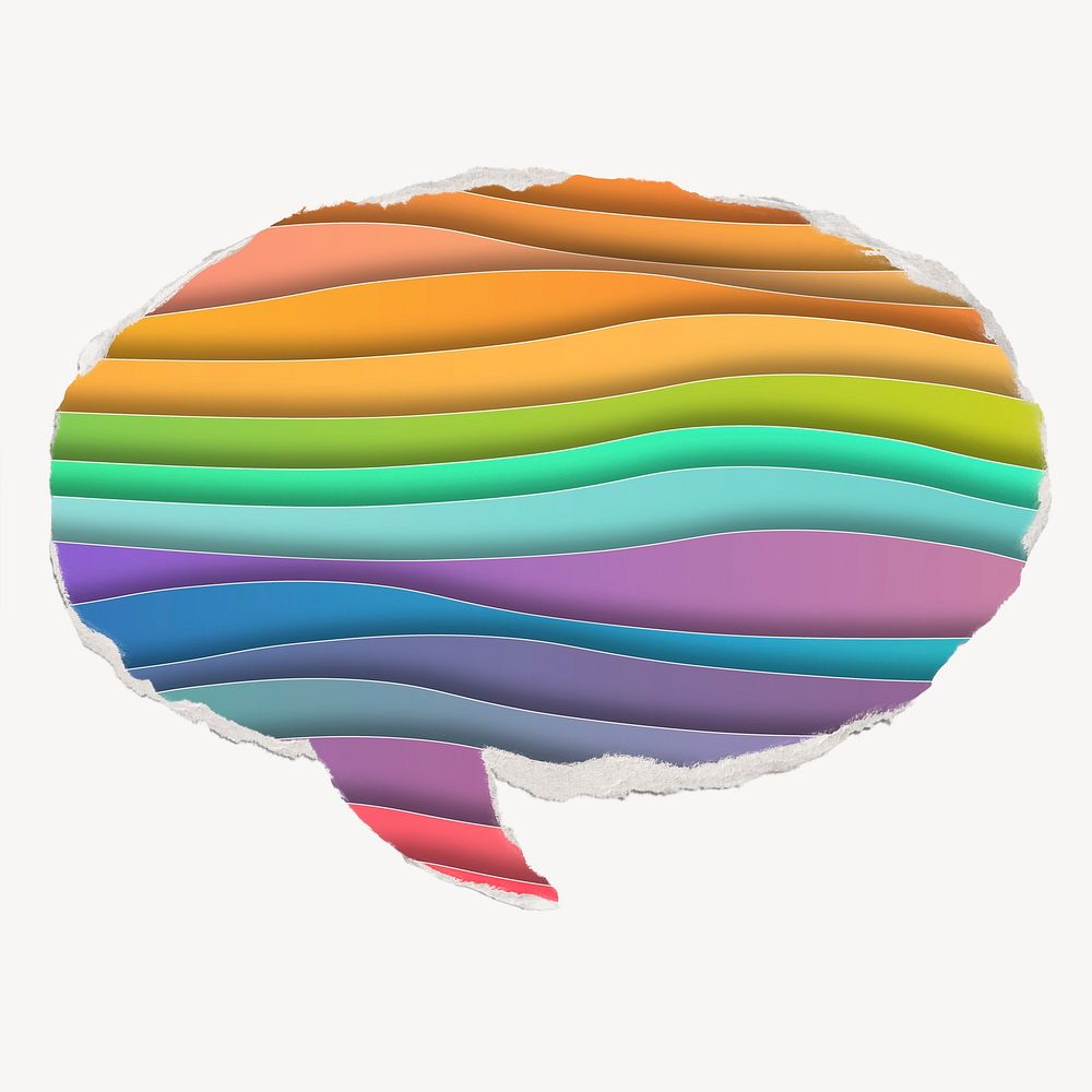 Rainbow paper waves, ripped paper speech bubble, texture image