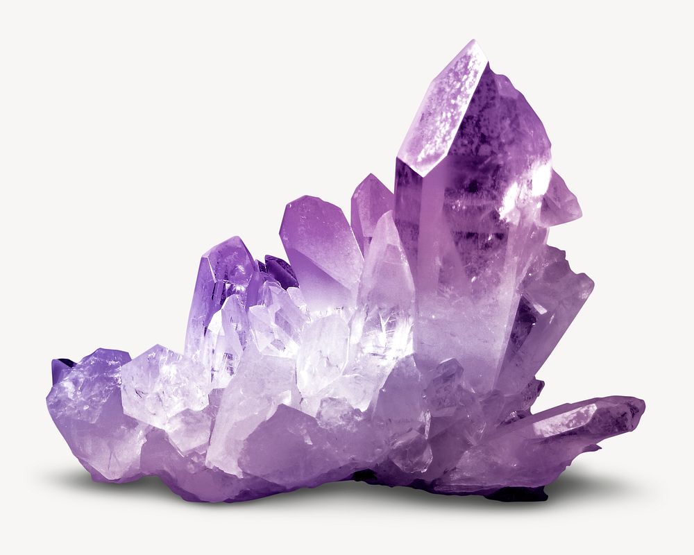 Purple crystal quartz sticker, mineral isolated image psd