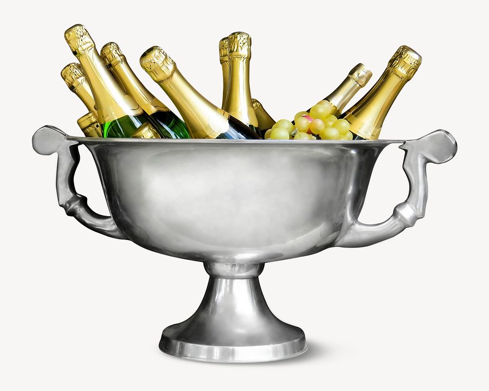 Champagne bucket sticker, alcoholic beverage isolated image psd