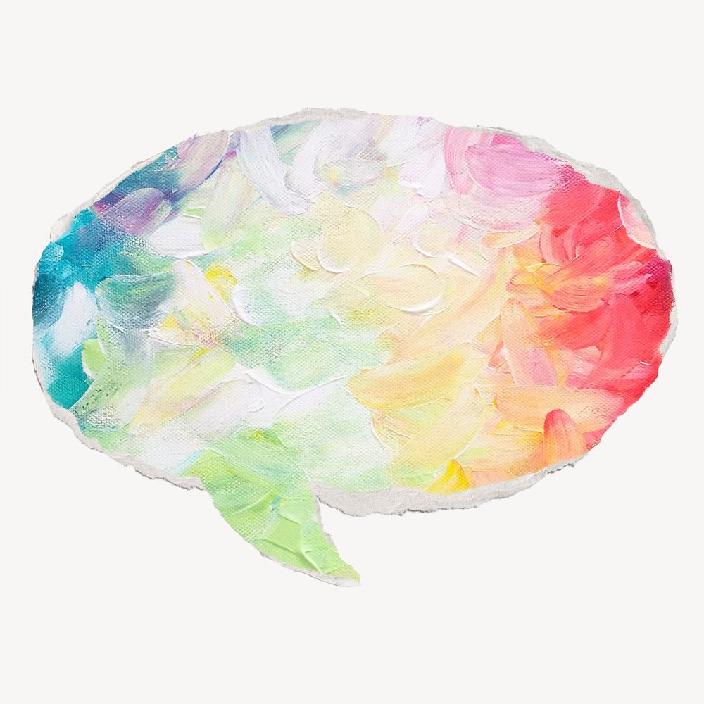 Colorful abstract painting, ripped paper speech bubble, art image