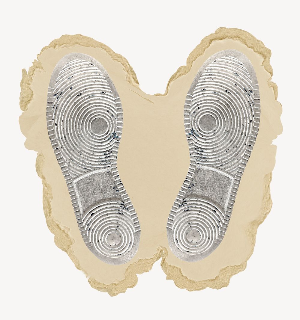 Sneaker footprints, ripped paper collage element
